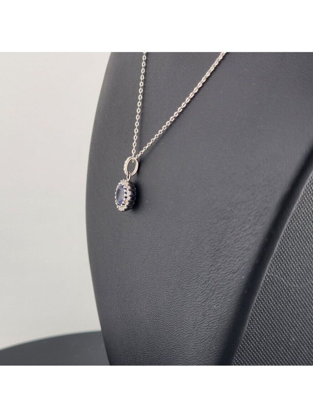 Sterling Silver 925 Blue Gemstone Necklace – Sparkling Cubic Zirconia Detail - Picture 5 of 6